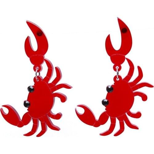 Funny Red Color Crab Acrylic Earrings For Women Cute Marine Life Drop Dangling Earrings Gift