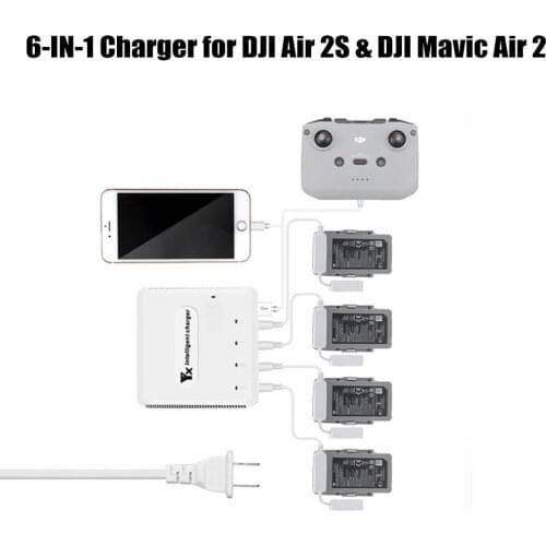 6-In-1 Multi Charging Hub Mavic Air 2 Battery Charger Drone/Remote/Batteries Fast Charging for DJI Mavic Air 2 Accessories