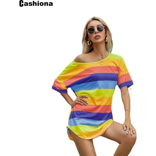 Plus size 4xl 5xl Women Elegant Leisure Casual T-shirt Fashion Stripe Womens Top 2021 New Summer O-neck Loose Tees shirt Femme