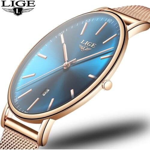 2019 Womens Watch LIGE Top Brand Luxury Women Fashion Casual All Steel Ultra-Thin Mesh Belt Quartz Clock Relogio Feminino+Box