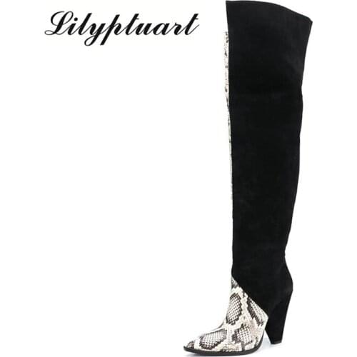 European and American style pointed toe plus size womens shoes super high profiled heel and knee boots winter boots women