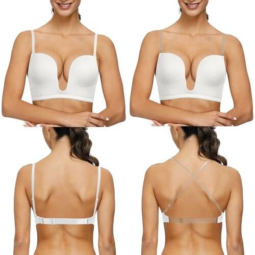 Vgplay Push Up Bra for Women Padded Plunge Underwear Low Cut Deep V Brassiere Convertible Backless Bralette Multiway T-shirt Bra