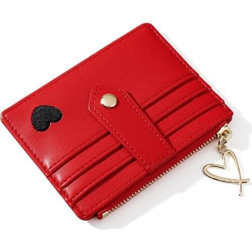Female Multiple Slot Card Holder Heart-Shaped Embroidered Thread Small Wallet For Ladies Fashion Multi-Function Coin Purse