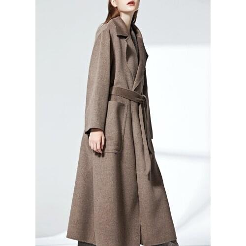 Double sided cashmere coat womens medium length 2021 autumn winter new silk cashmere over knee woolen coat wool coat