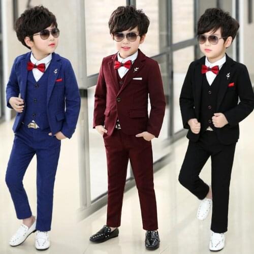 Vest + Blazer + Pants 3pcs Kids Boys Suits Formal Solid Costume Gentleman Blazers Suit Wedding Dress Flower Boy Children sets