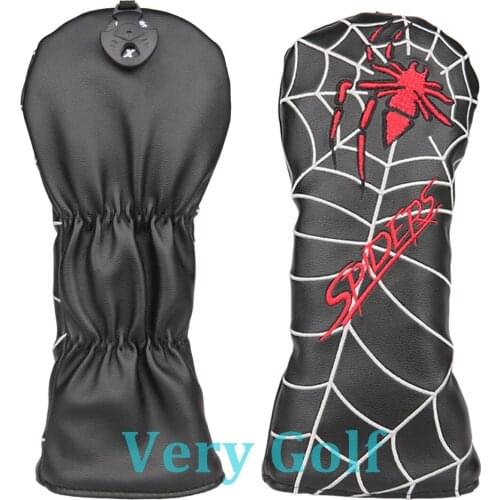 1pc Black Leather with Spider Embroidery Golf Club Fairway Wood Cover 3 5 Wood Cover with Number Tag