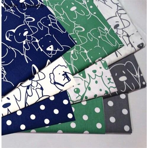 100% Cotton Twill Cartoon BLUE GREEN GRAY Simple Dog Polka Dots Fabric Kid Bedding Sheet Apparel Dress Handwork Home Decor Craft