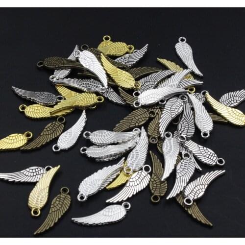 100pcs Antique Silver Wings Pendant Charms Beads 5x16.5mm (K00108)