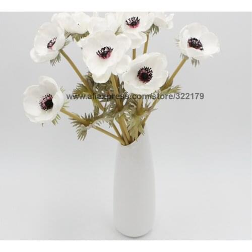 100 pcs Wholesale Real Touch Anemones Wedding Flowers For Bouquet Table Centerpieces Natural PU Flowers White Anemones