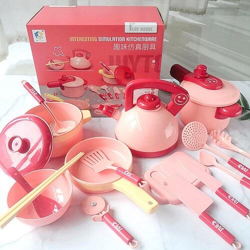 16pcs Kids Children Mini Kitchen Simulation Pots Pans Spoons Knives Cookware Playset Cooking Pretend Role Cooking Play Toy Kit