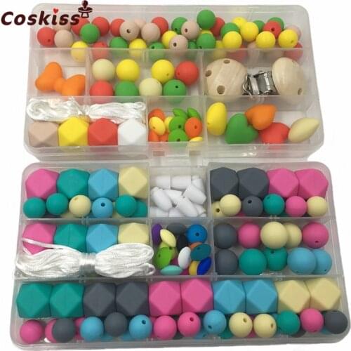 2 Boxes Baby Teether Toys Silicone Teething Pacifier Clip Kit Geometric Hexagon Silicone Teether Beads DIY Baby Nursing Necklack