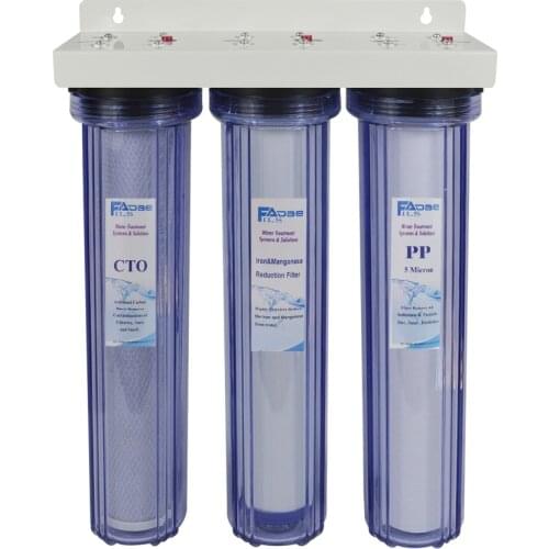 20-Inch Size-3 Stage Whole House Water Filtration System with Sediment, Iron, Carbon Block Filter, 1" Inlet&Outlet - Transparent