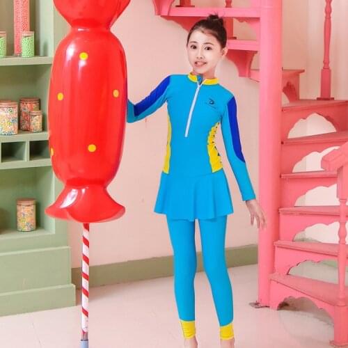 2021 New Children Sunscreen Long Sleeve Swimsuit Surfing Diving Suit 8-16 Years Girl Swimwear Bathing Suits 2 Pieces Beach Wear