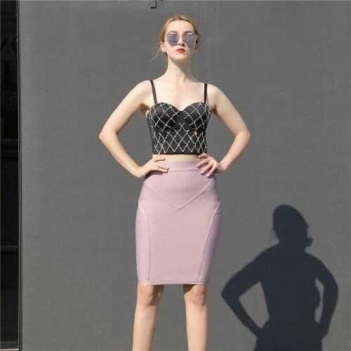 2021Spring Summer Women 2 Piece Sexy Top Bandage Skirts Sets Sleeveless Elegant Party Two Pieces Set Women Sets Suits