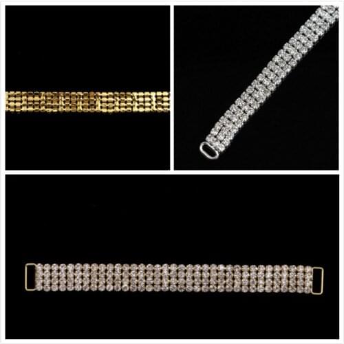 4 Pieces 16cm 4 Rows Full Clear Crystal Rhinestone Bikini Connectors/ Buckle Silver Gold Metal Chain For Swimming Wear Bikini