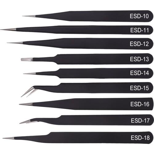 ESD10/11/12/13/14/15/16/17/18 Anti Static Stainless Steel Eyelash Tweezer Maintenance Model Making Repair Hand Tool