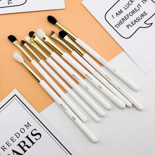 BEILI Pro Pearl White 9 Pcs Eye Make up Brush Set Natural XGF Goat Hair Eyebrow Eye blending Eyeshadow pinceaux maquillage Kit