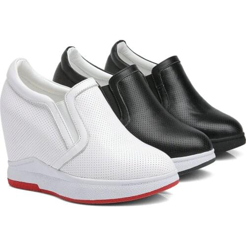 Platform Ankle Boots Women Genuine Leather Wedges High Heel Pumps Shoe Female Breathable Round Toe Fashion Sneakers Casual Shoes