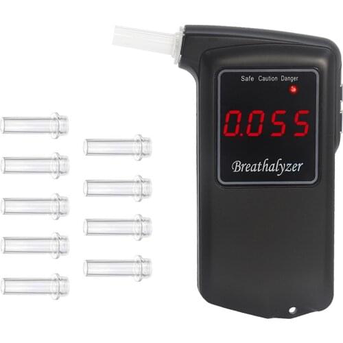 Breathalyzer Digital Breath Alcohol Tester with 10pcs Transparent Mouthpieces Alcohol Tester Meter Analyzer Detector AT-858