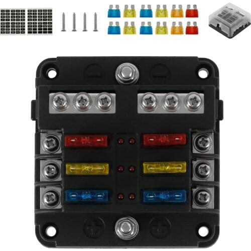 Car Boat Fuse Box Holder Distribution Panel Board With 6 Way Blade Fuse Holder Block & Warning Indicator 12V~24V Power