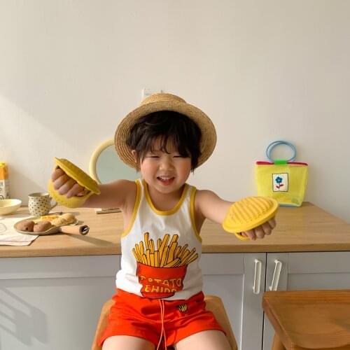 7299 Children Clothing Set Boy Sport Suit 2021 Korean Summer New Printed Embroidery Vest+Short Girls 2 Pieces Suit Clothes