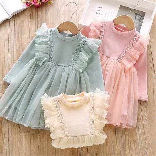 1 2 3 4 5 Years Toddler Girls Dress Long Sleeve Ruffles Mesh Splice Kids Dresses For Girl Baby Kids Clothing Princess Dress 2020