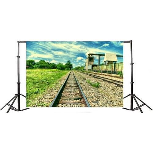 Photography Backdrop Railway Blue Sky and Green Nature