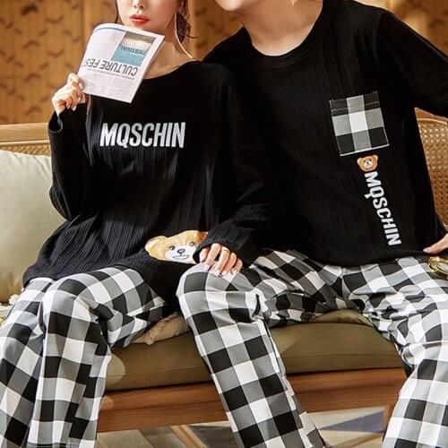 Cotton Sleepwear Spring Autumn Long Sleeve Cartoon Printing Couples Nightwear Couple Pajama New Fashion Mens Womens Loungewear