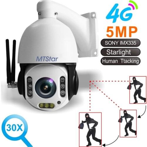 MTStar 4 inch 5MP 30X Zoom 4G WIFI PTZ Camera Human tracking Starlight Support 128G TF Card P2P IR 120m