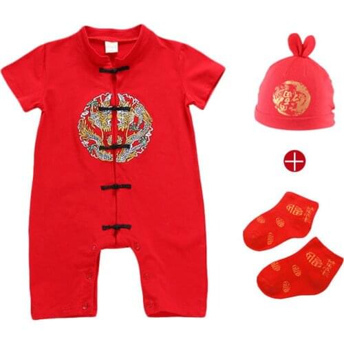 Chinese New Year Baby Clothes Chinese Button Tang Suits Red Festival Clothing Long Sleeve Baby Boy Birthday Romper Jumpsuits