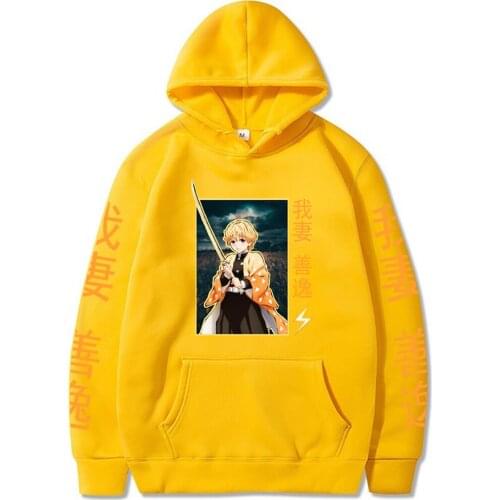 Kpop New Anime Demon Slayer Pullover Sweatshirt Agatsuma Zenitsu Costume Hoodies Harajuku Men Sweatshirt woman tracksuit