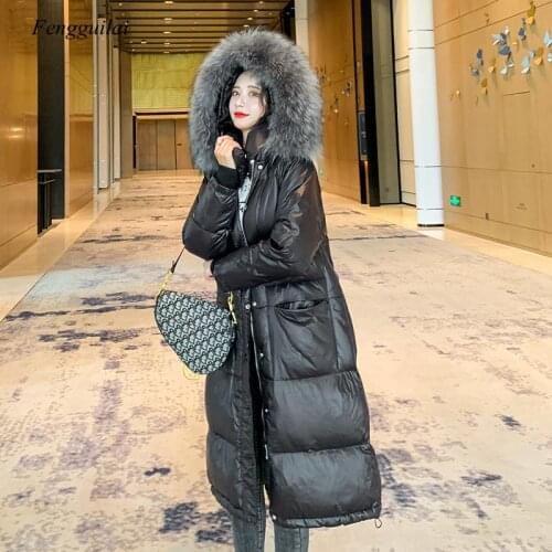 Fashion Cool Retro Black Winter Womens Jacket Causal Ladies Long Pocket Zipper Stand Collar Fur Hooded Coat Parka