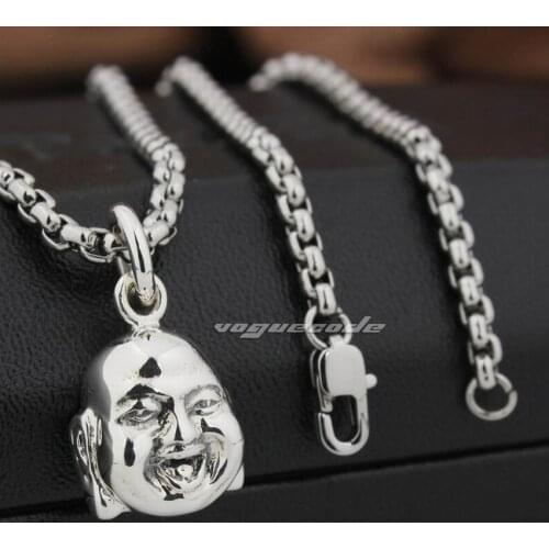 LINSION Tiny Happy Buddha Head 925 Sterling Silver Charms Pendant 8P006