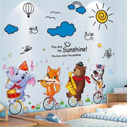 Cartoon Animals Wall Stickers DIY Clouds Birds Wall Decor Decals for Kids Room Children Nursery Baby Bedroom Home Decoration