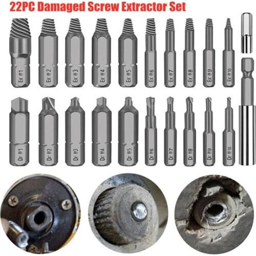 22pcs Broken Head Screw Extractor High-speed Steel Tool Set Damaged Screw Extractor Set Reparing Tools