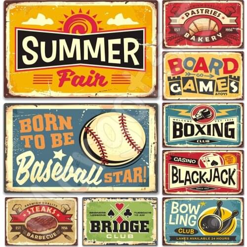 Wall Retro Poster Metal Tin Sign plates 8X12Inch Bowling Club Retro Poster Design Ball Decor Sign for bar club coffee home decor