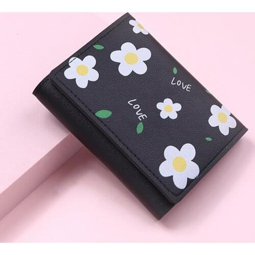 2021 New Fashion Womens Wallets Cute Flower Hasp Short Purse Leather Female Coin Bags Card Holder