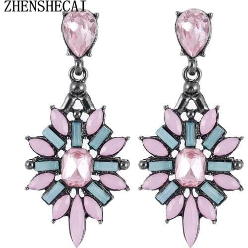 2018 New Fashion Colorful Flower Big Luxury Drop Earring Pendant Crystal Gem Statement Earrings Jewelry Wholesale A28