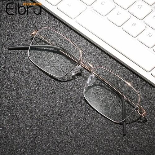 Elbru Vintage Anti Blue Light Reading Glasses Ultralight Soft Metal Square Presbyopia Eyewear For Men Women Diopters +1.0 +4.0
