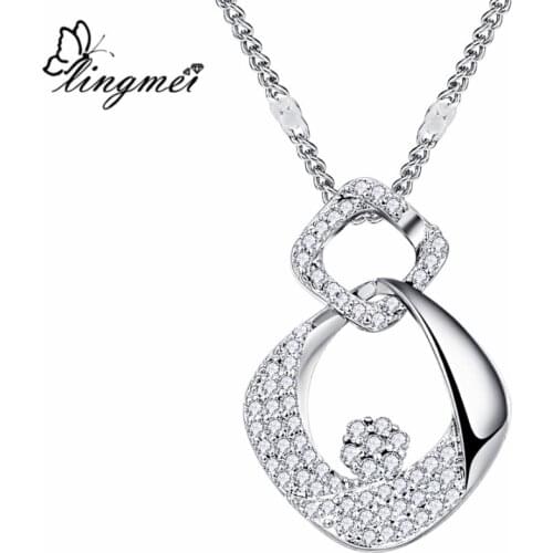 Lingmei Wholesale Trendy Gorgeous Jewelry Round Black & White Zircon Silver Color Wedding Bride Pendant Necklace Gifts For Women