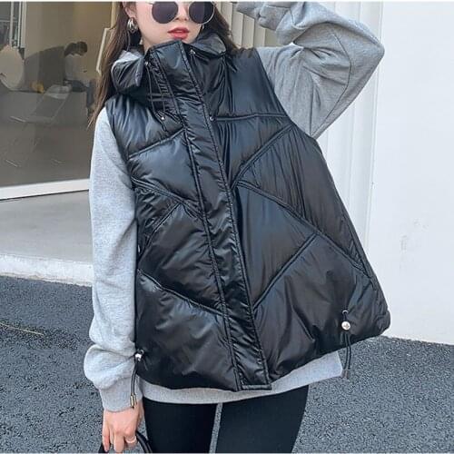 Autumn Winter Cotton Vest Coat Women 2021 New Loose Large Size Waist Coat Was Thin Shiny Cotton Jacket Female Short High Quality