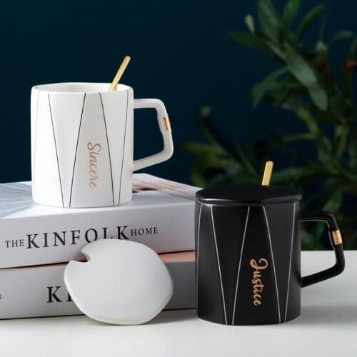 Personalized Octagonal Water Cup Nordic Minimalist Mugs Ceramic Cups Office Creative Tea Cup Coffee Mug with Lid Couple Gifts