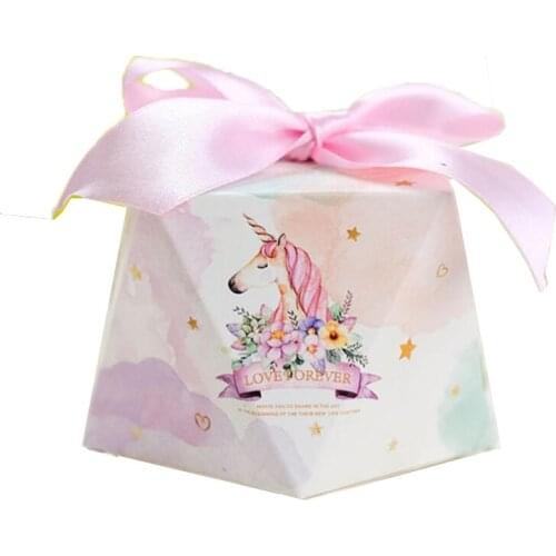 5pcs Diamond Shape Unicorn Party Gift Box Baby Bridal Shower Girl Birthday Party Treat Favors Candy Packagingn Supplies