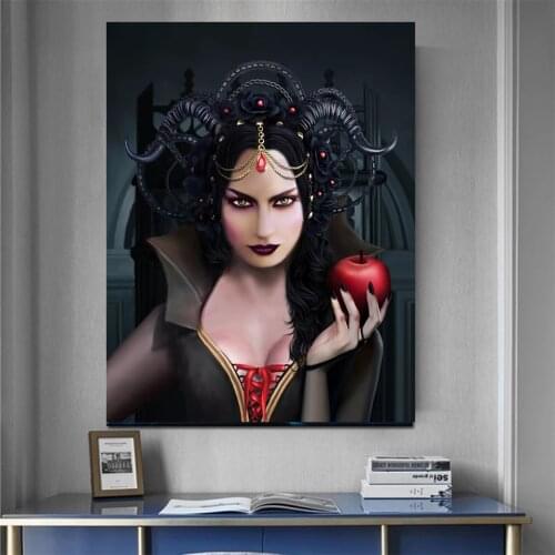 Full Drill Round iamond Painting vicious Vampire Queen 5D Gothic Embroidery Diamond Cross Stitch Red Apple Home Decoration Art