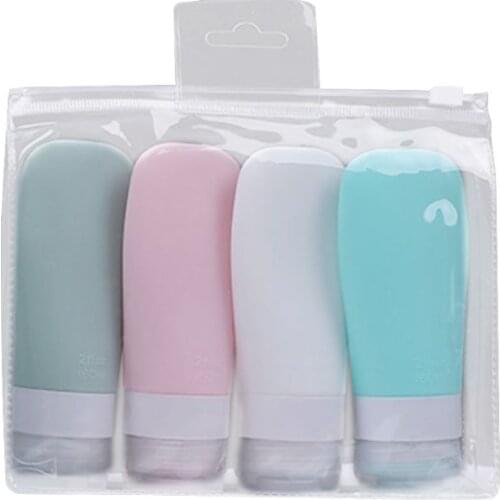 4Pcs 38/60/90ml Travel Portable Silicone Empty Bottles Leak Proof Squeezable Refillable Tubes Shampoo Lotion Containers