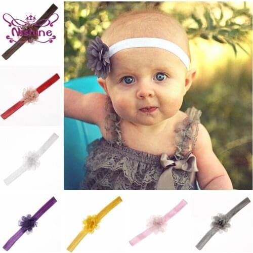 Nishine Newborn Infant Small Chiffon Flower Elastic Headband Solid Color Floral Baby Girl Hairband Children Headwear Accessories