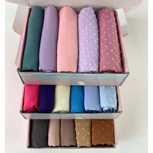 Luxury Pom Bubble Chiffon Hijab Scarf Muslim Shawl Plain Soft Turban Head Wraps Headband Foulard Custom Hijab Box For Women