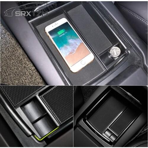 SRXTZM New Car Wireless Charger Phone Holder Armrest Storage Box Tray for IPhone Samsung Console Tray for Tesla Model X S 1pcs