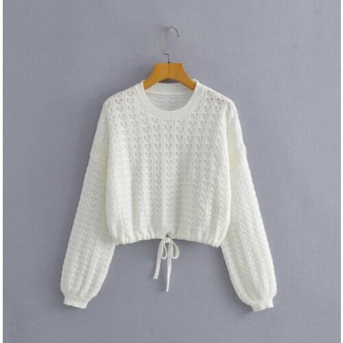 Paragraphs 9860-21 han edition loose small round collar hem draw string waist pure color knitting coat pullovers