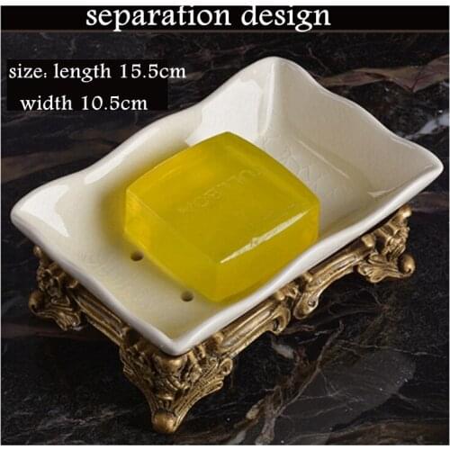 European Bathroom Draining Hole Vintage-inspired Soap Box Ice Crack Ceramic Soap Dish Golden Resin Pedestal Soap Tray Soap Rack